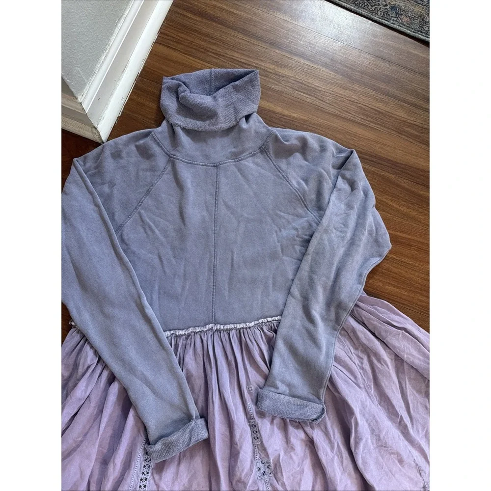 Free People NWT Turtleneck Long Sleeve Mini Dress Purple Twofer Size Medium